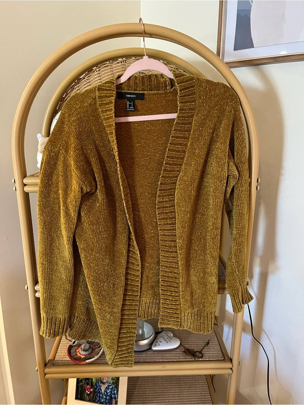 Forever 21 Chenille Open-Front Cardigan - Mustard Gold